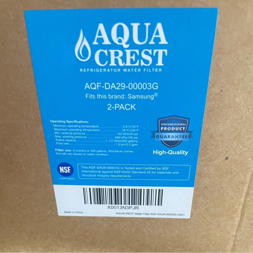 New, Never Opened Aqua Crest Refrigerator Water Filter, 2-Pack
